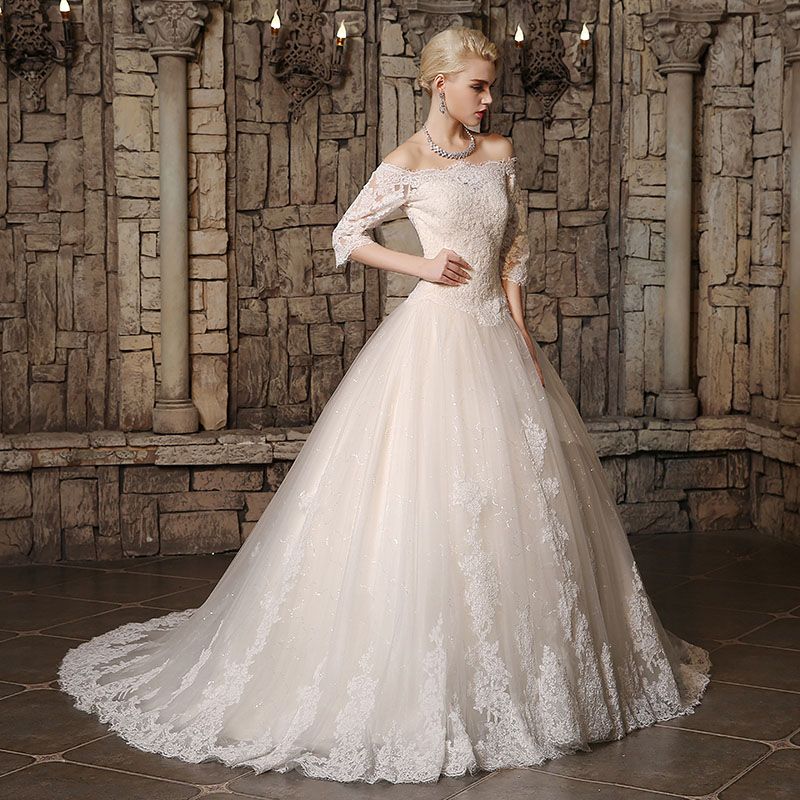 Discount 2019 Modest A Line Wedding Dresses Sheer Bateau Nec Lace