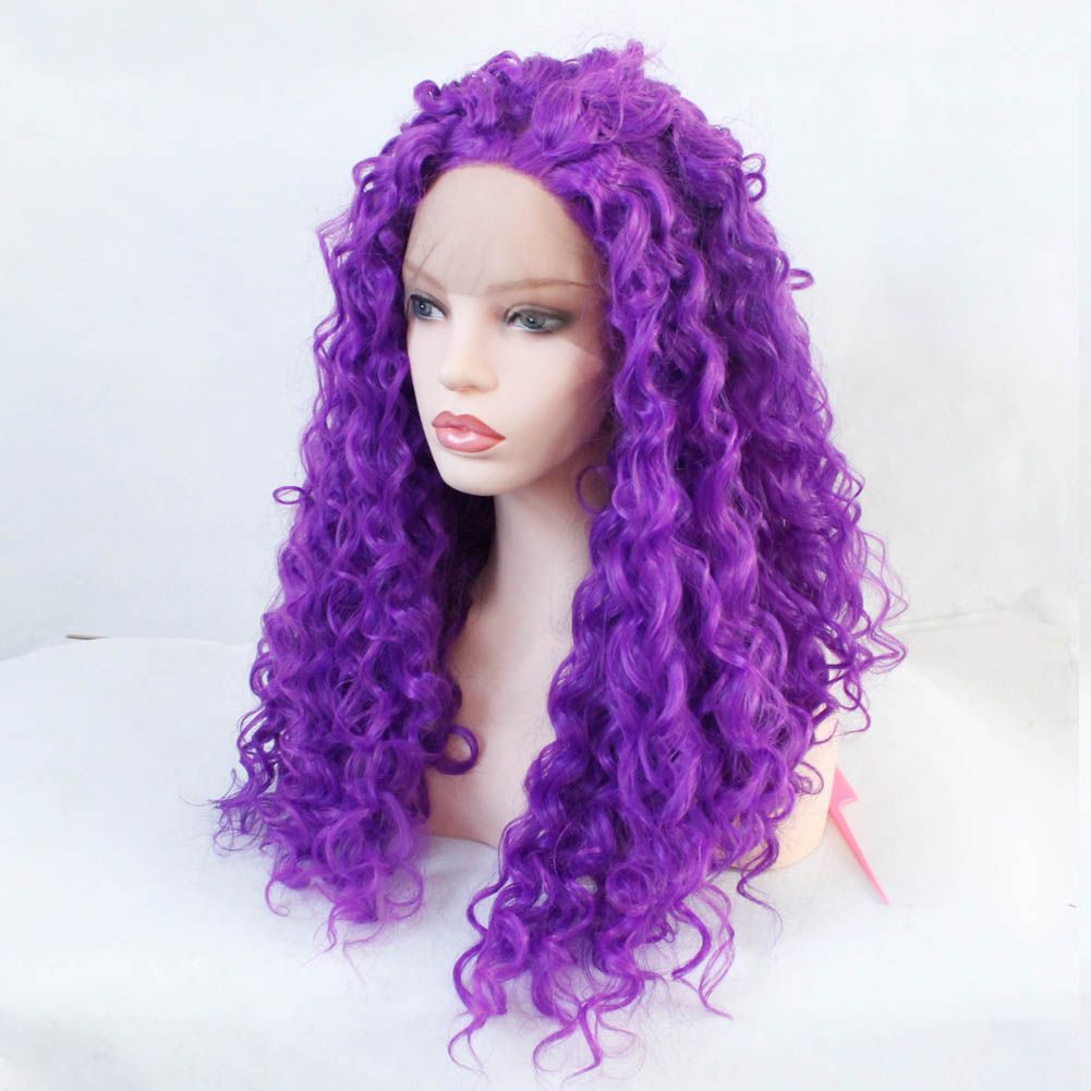 New Sexy Style Purple Pink Afro Kinky Curly Cosplay Wig Heat