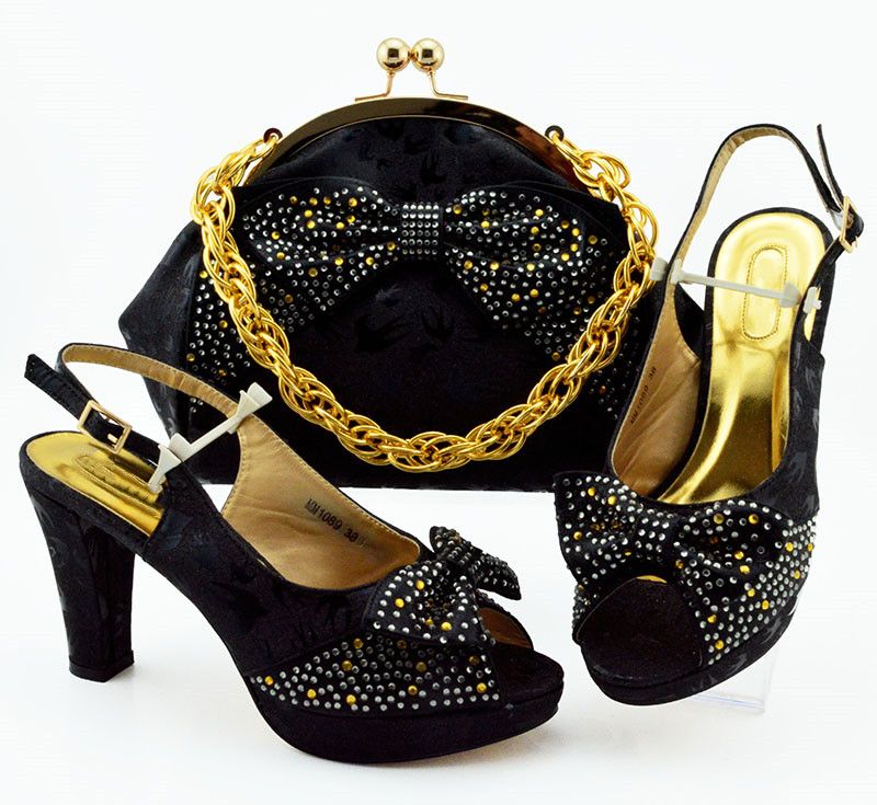 Women Dress Shoes African Pumps Fashion Black With Rhinestone Butterfly