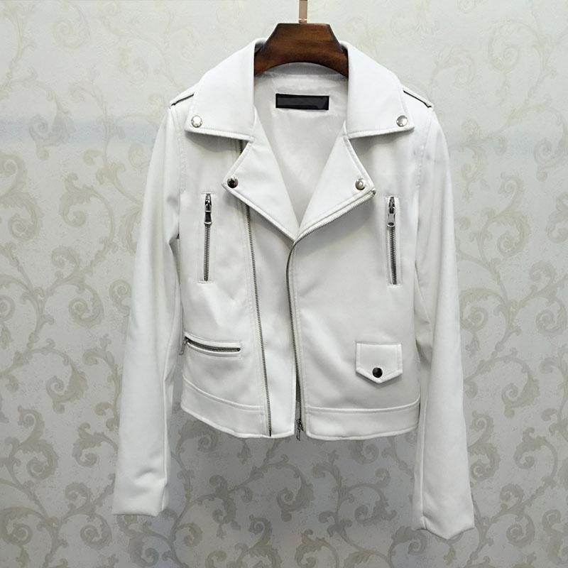 Chaqueta De De Motor Blanco Femenino 2019 Abrigo Mujeres PU Faux Basic Biker Lady Outwear Otoño Outerwear Otoño Ropa Top De 45,4 € | DHgate