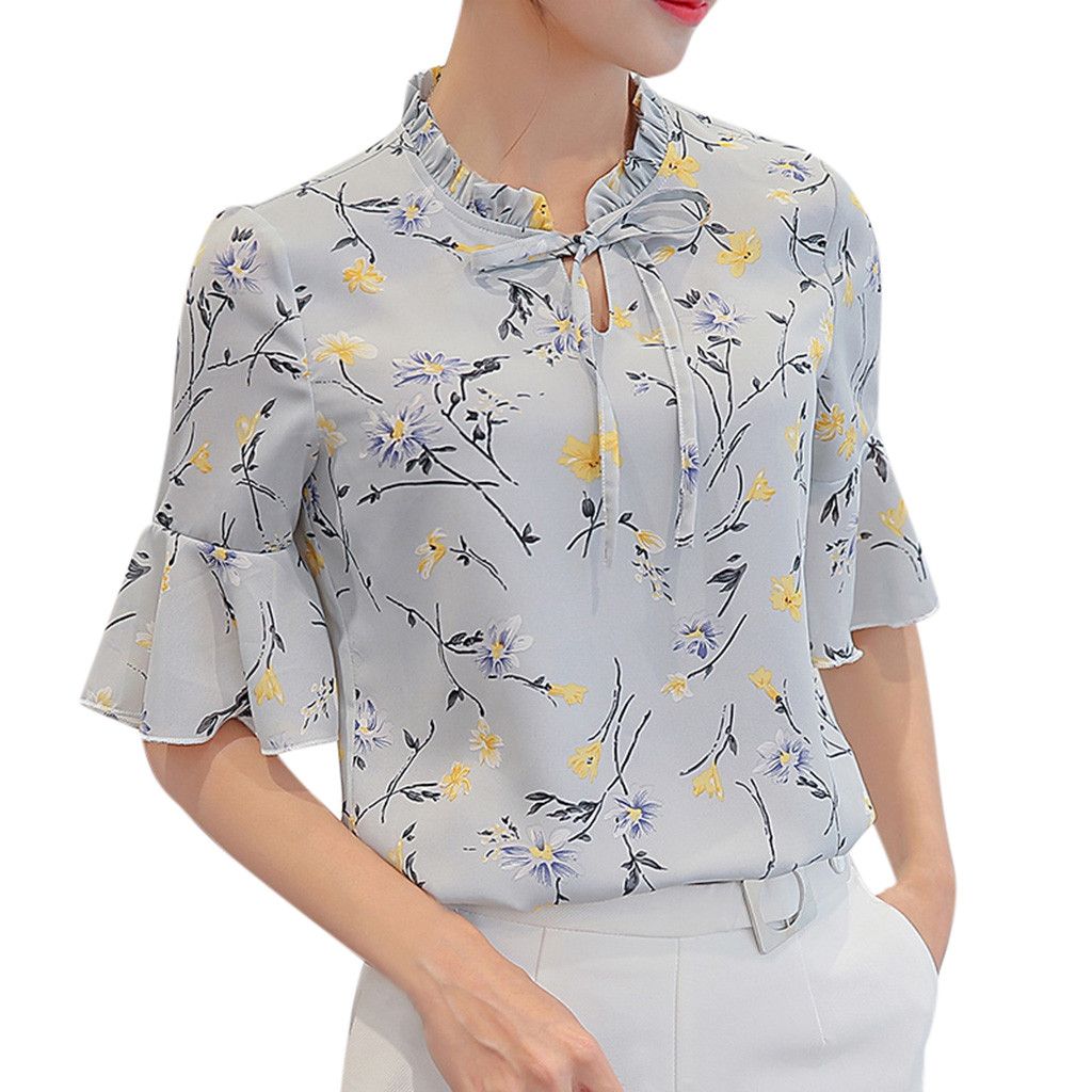 Blusas y tops para mujer Oficina de de verano Blusa con mangas abocinadas Estampado floral