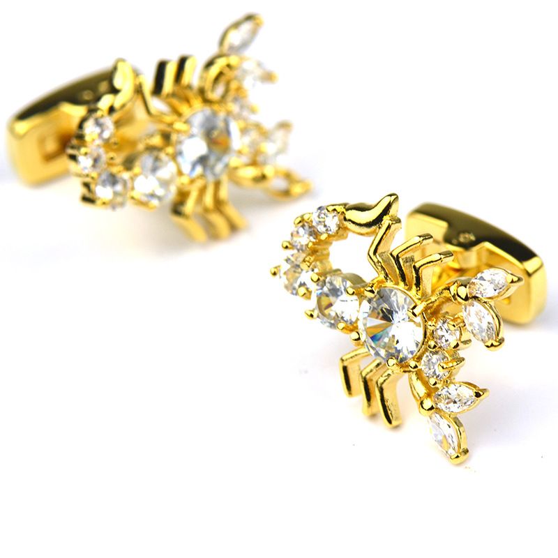 Golden Cufflink with White Crystal Cufflink