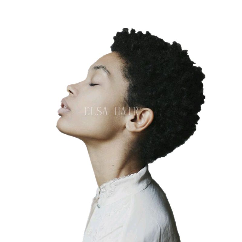 Short Natural Curly Human Hair Capless Wigs Human Hair Pixie Cut