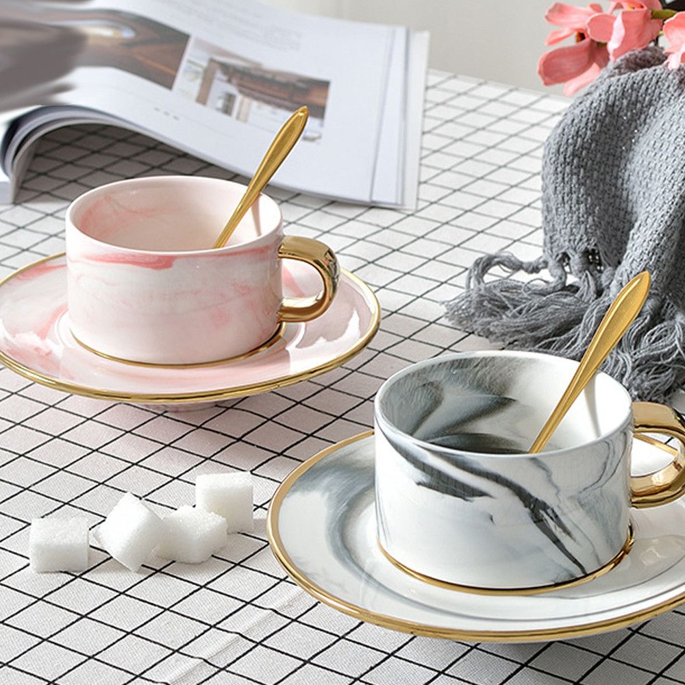 2020 Luxury Marble Pattern Ceramic Mugs Coffee Cup Saucer Sets