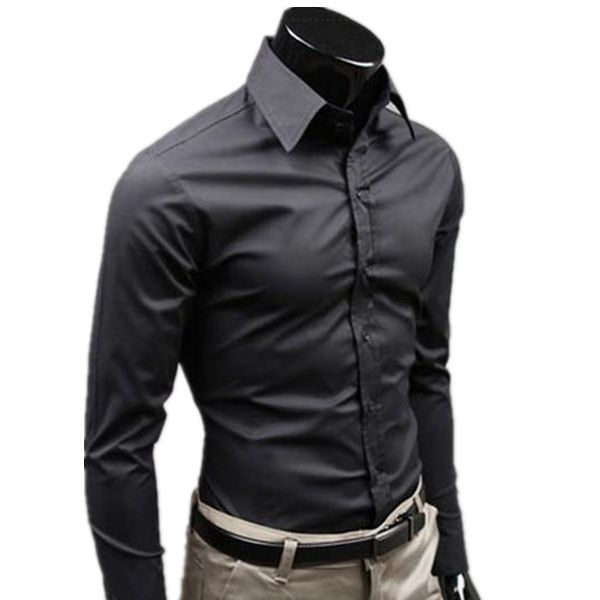Compra Sólido Color Negro Marca De Ropa Camisa Social Masculino De Manga  Larga Slim Fit Hombres De Negocios Ocasional De La Camisa Para Hombre  Barato | Entrega Rápida Y Calidad | DHgate