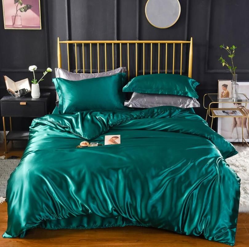Green Silky Satin Bedspread Duvet Cover Flat Fitted Sheet Linen Solid Color Bedding Set Queen King Size Soft Mattress Cover From Sophine08 71 64 Dhgate Com