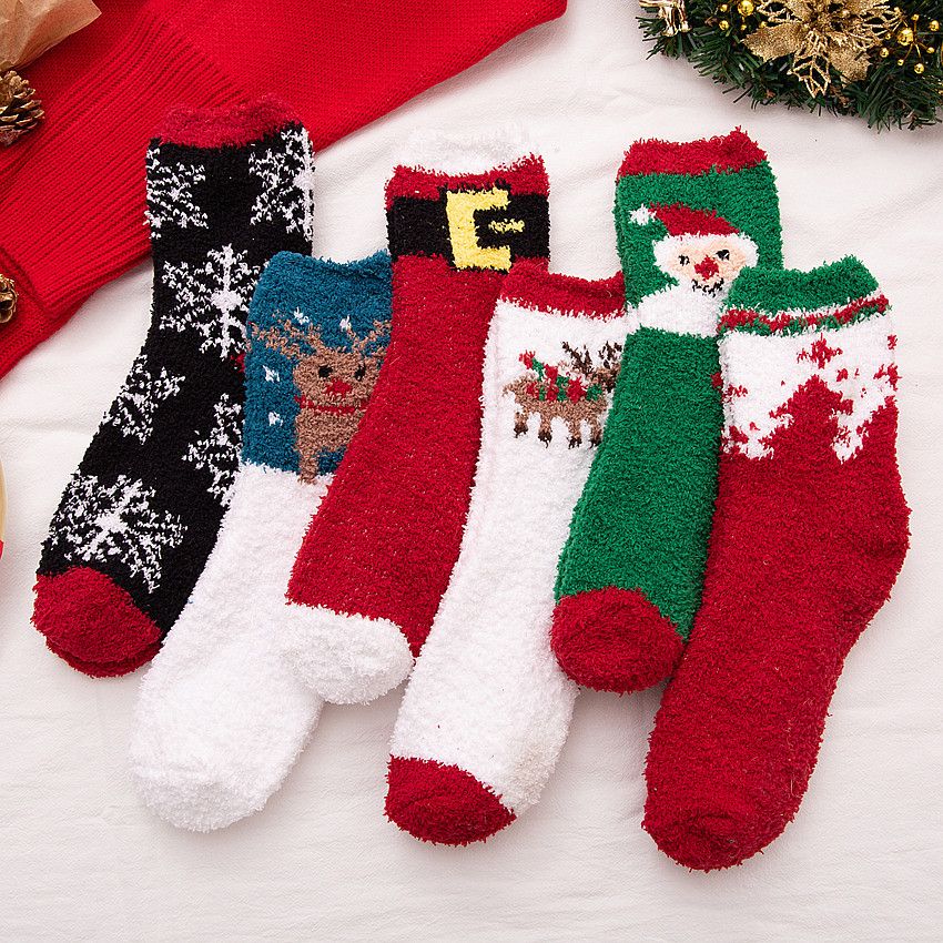 Frauen Winter Warm Soft Cotton Socken Santa Claus Deer Weihnachten Mode