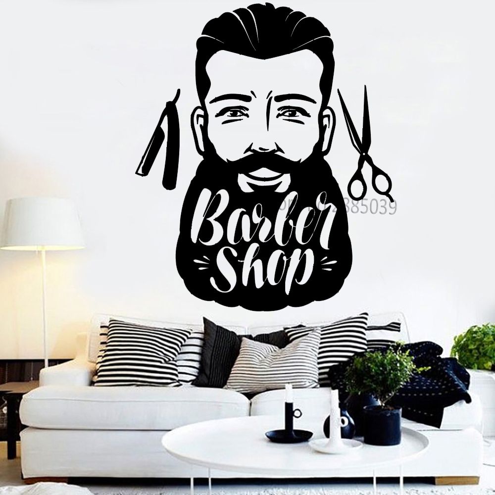 Big Moustache Man Barbershop Decor Vinyl Wall Decal Barber ...