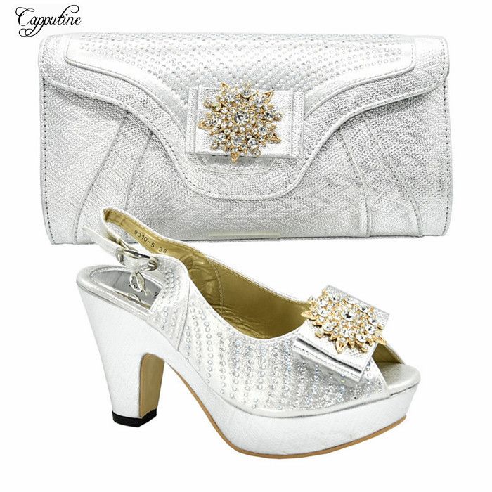 silver shoes and bag