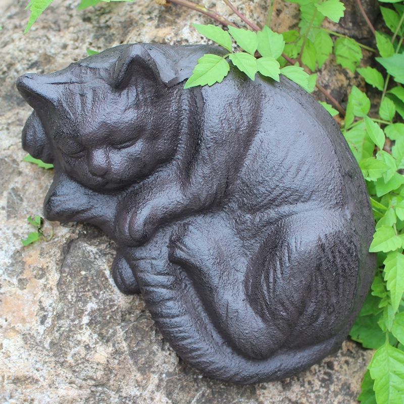 Grosshandel Schmiedeeisen Schlafende Katze Landliche Gusseisen Katze Tier Figur Brown Cottage Kabine Lodge Yard Garten Outdoor Dekor Land Ornament