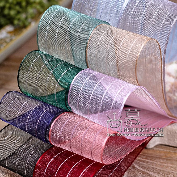 2019 100yards 38mm Thin Stripes Organza Sheer Ribbon For Hair Bow