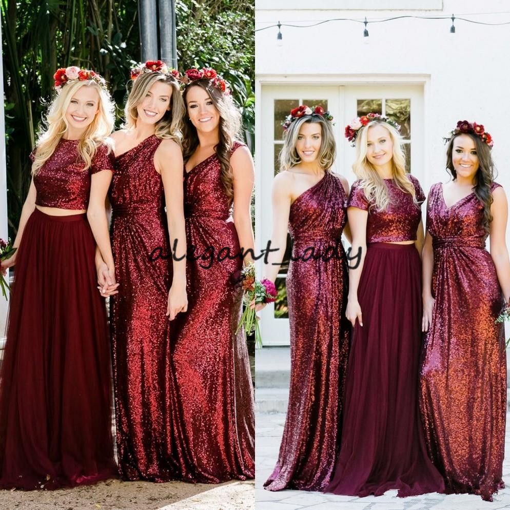 burgundy gold bridesmaid dresses