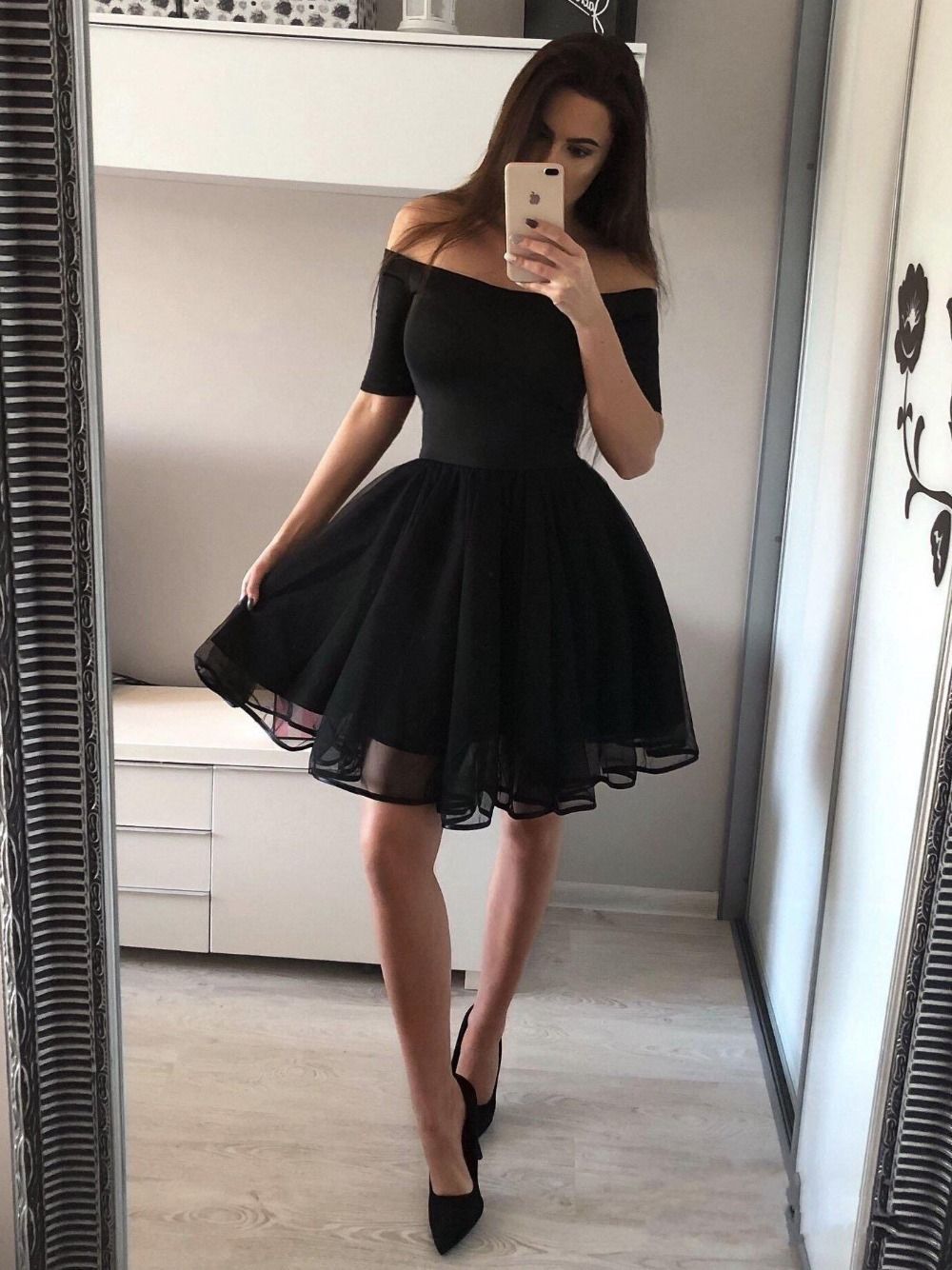 classic black dress with sleeves