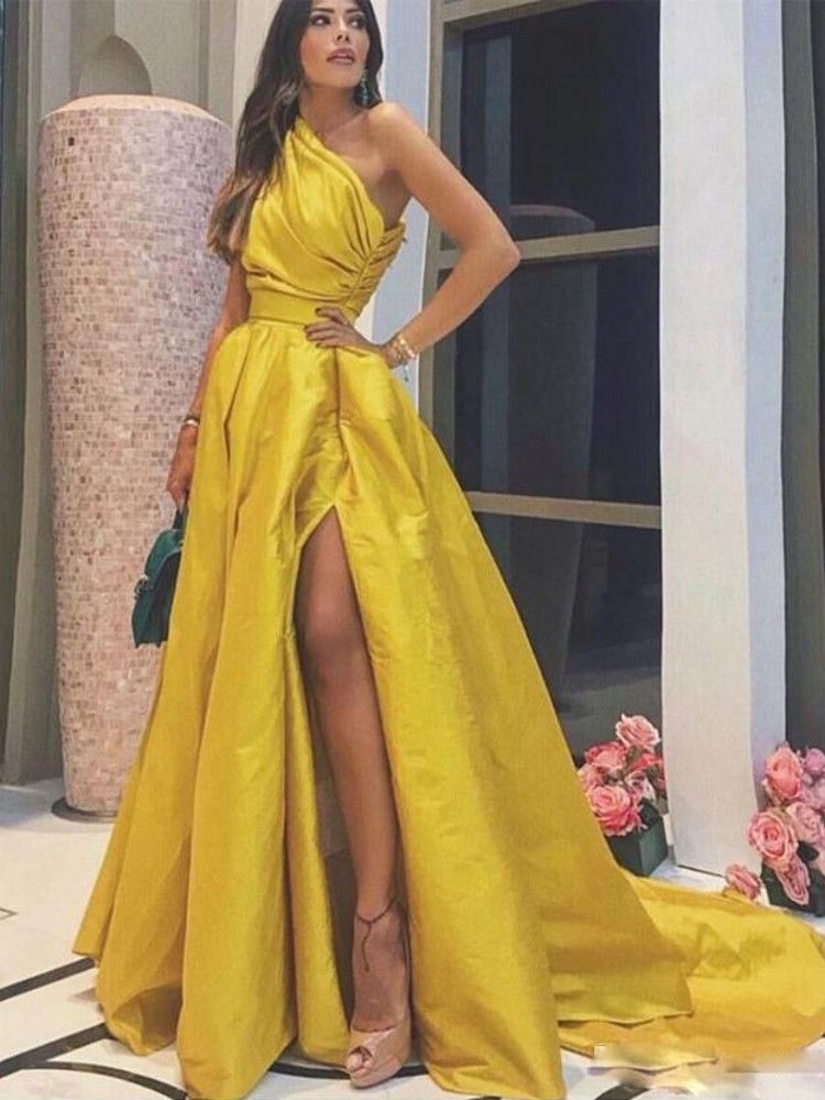 yellow split dress
