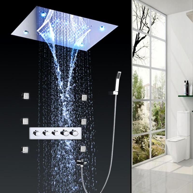 2019 Rainfall Shower Systems Embeded Ceiling Mouthed With Led Rain Shower Head 20 Inch Body Spray Jets For Bathroom Shower Set 20180927 From