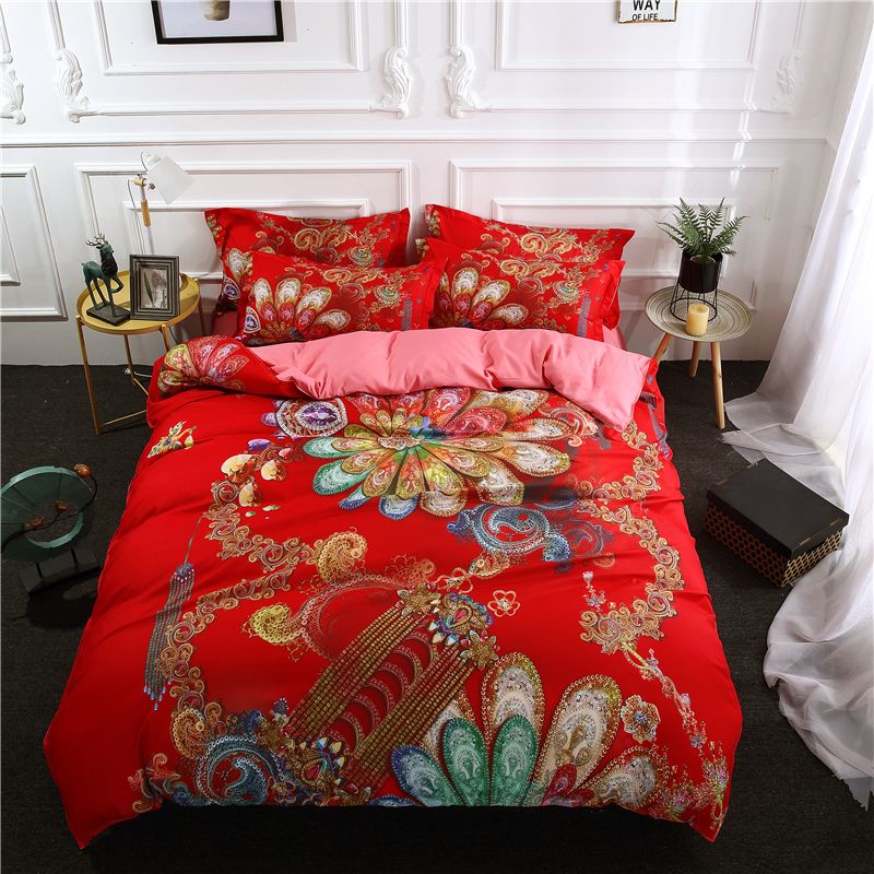 Red Gorgeous Flowers 3d Bedding Sets Printed Duvet Cover Set Queen