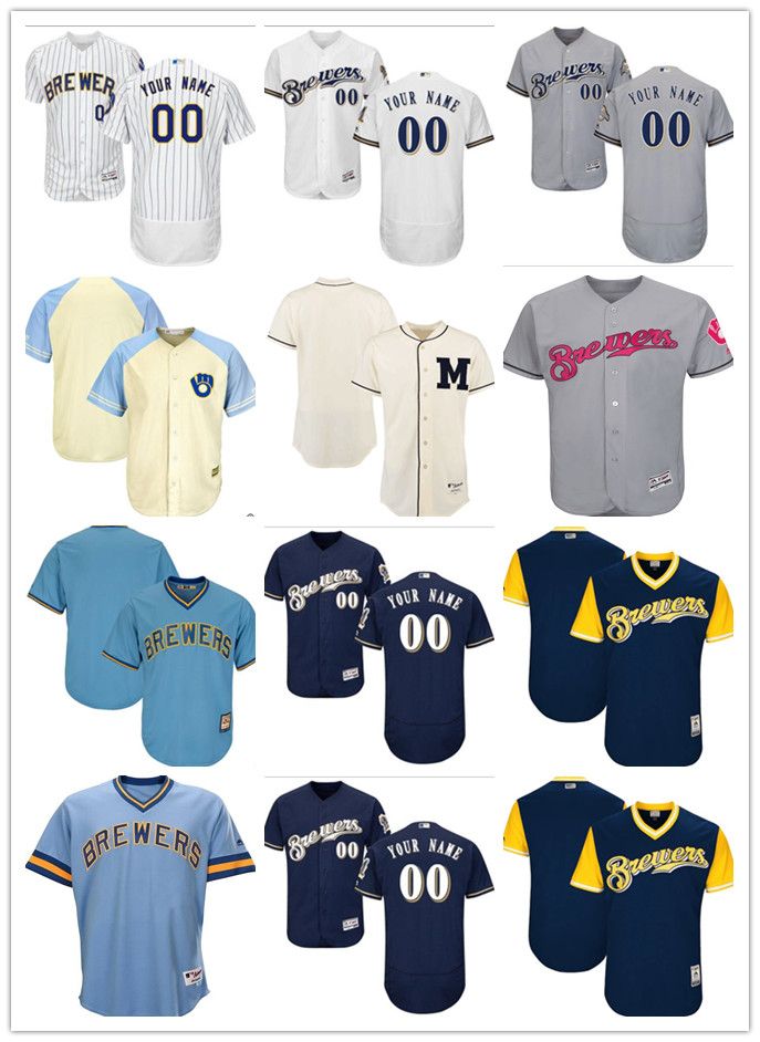 Discount 2019 Custom Milwaukee Mens Women Youth Majestic Brewers Jersey #00 Any Your Name And