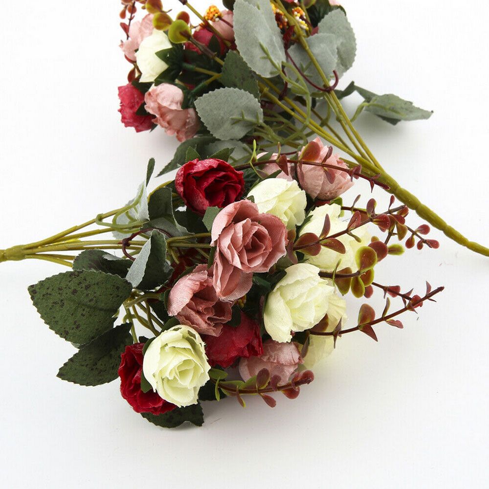 2 Bouquets 42 Head Artifical Rose Silk Flower Bouquet Home Wedding Decor New