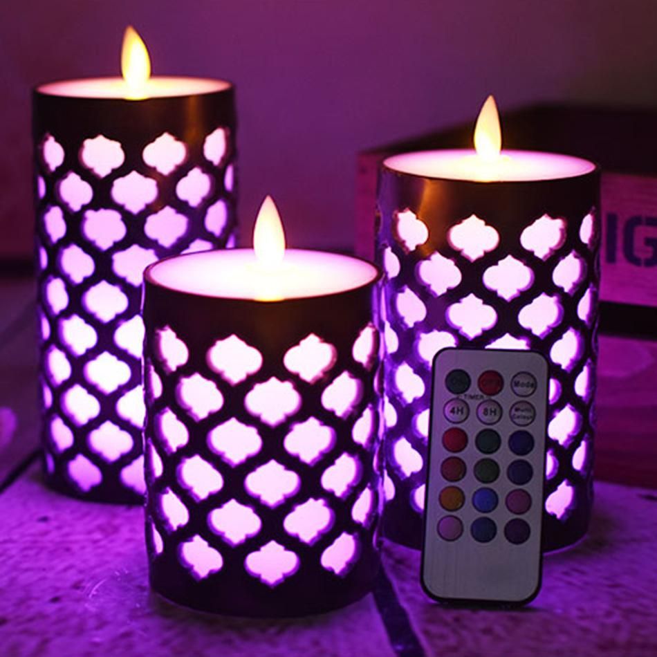 Dancing Flame Pillar LED Wax Candle With RGB Remote Electric Candle