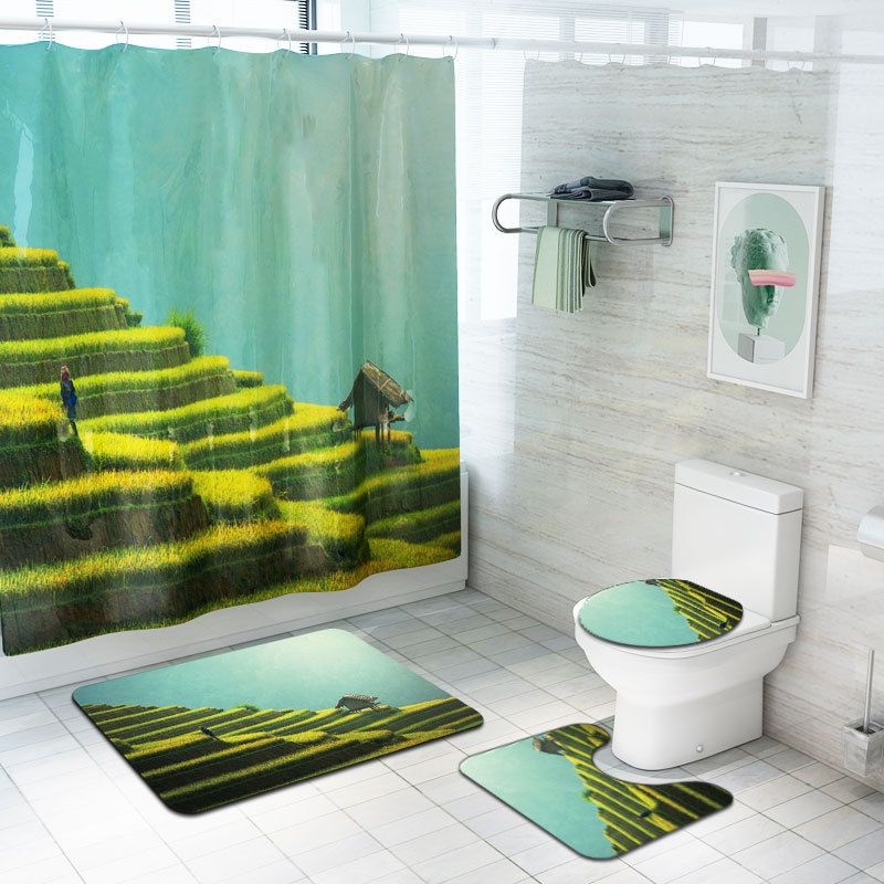 Sunflowers Waterproof Bathroom Shower Curtain Toilet Cover Pedestal Decor Set