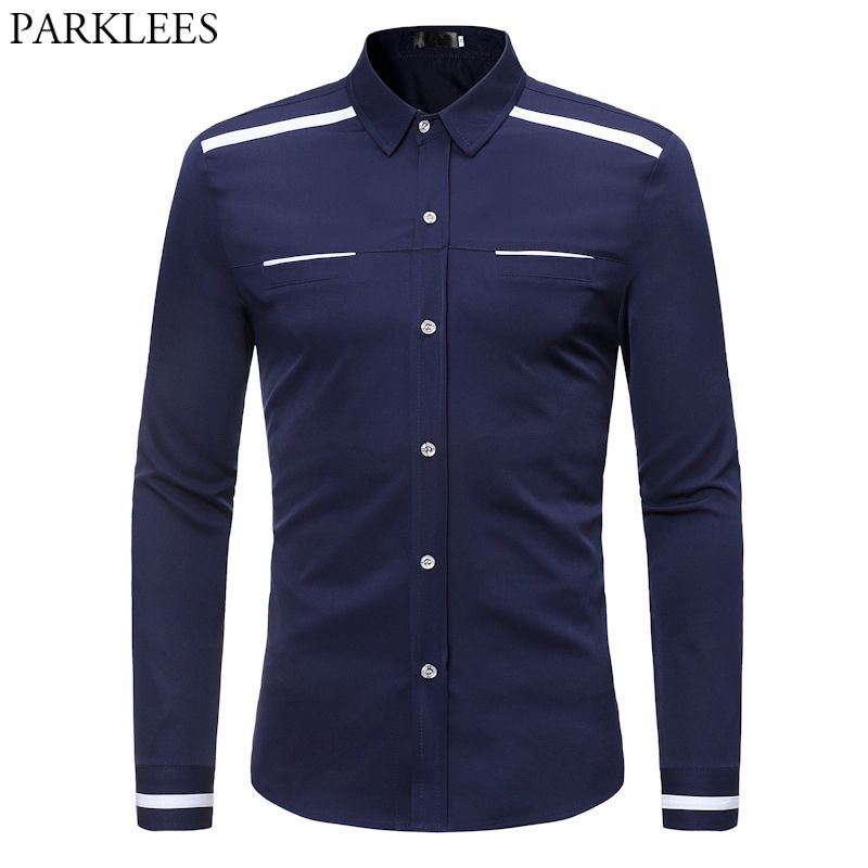 2020 Mens Soft Stripe Shirt Casual Slim Fit Contrast Color Mens