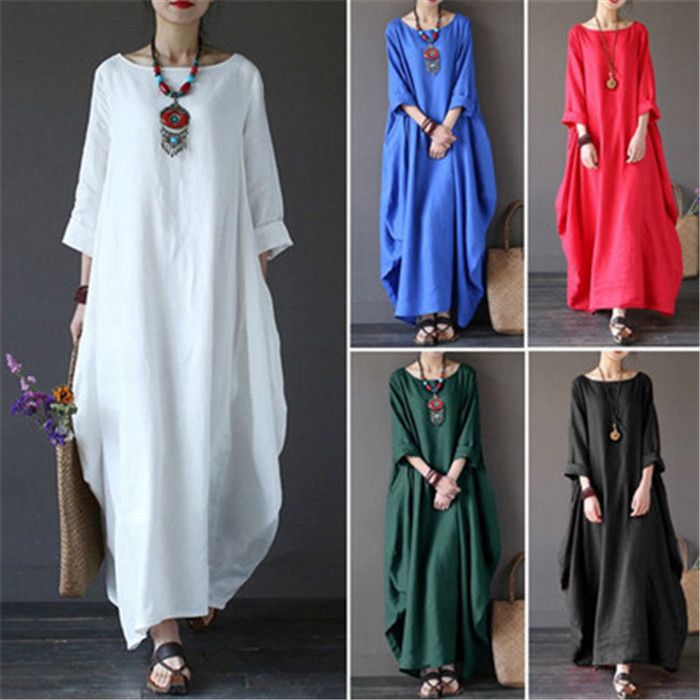 Compra Las Mujeres Elegantes Vestidos Sueltos Algodón Ocasional De La Manga  1/2 Del Tamaño Extra Grande De Las Mujeres Vestidos De Cuello Redondo  Vestidos Grandes Del Oscilación Barato | Entrega Rápida Y