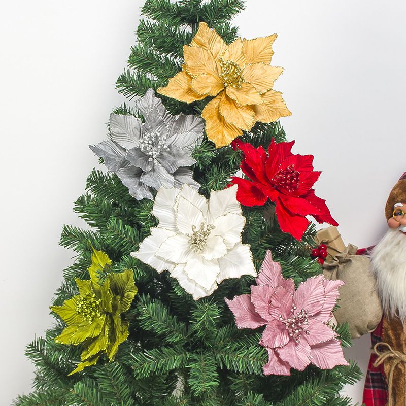 5 Pulgadas WILLBOND 45 Piezas Decoraciones Navideñas de Flor de Pascua Brillo Flores Artificiales de Navidad para Adornos de Árbol de Navidad
