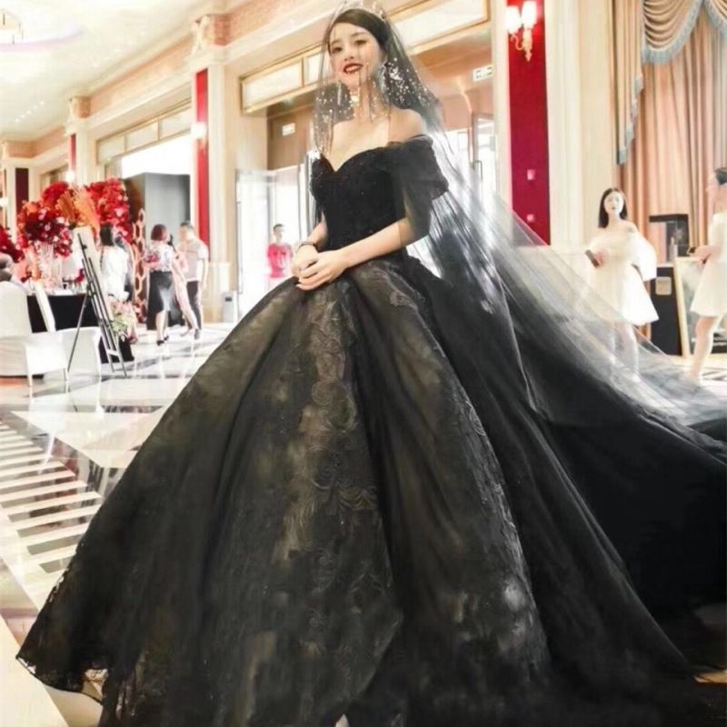 Quality Sexy Black Wedding Dress 