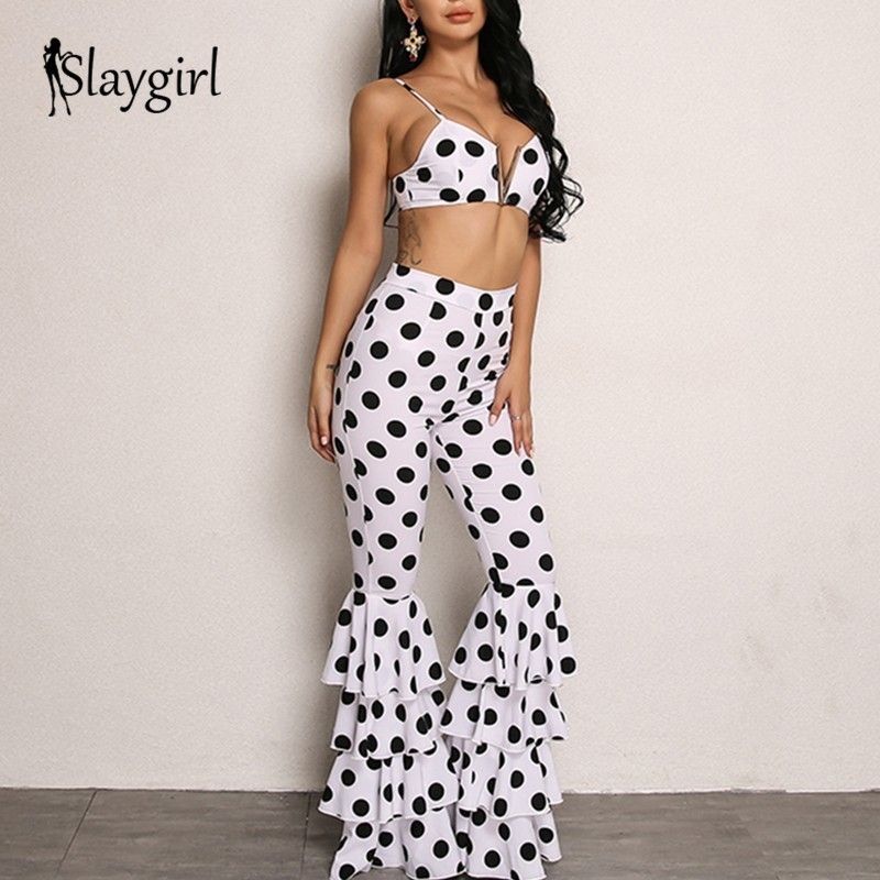 white polka dot two piece set
