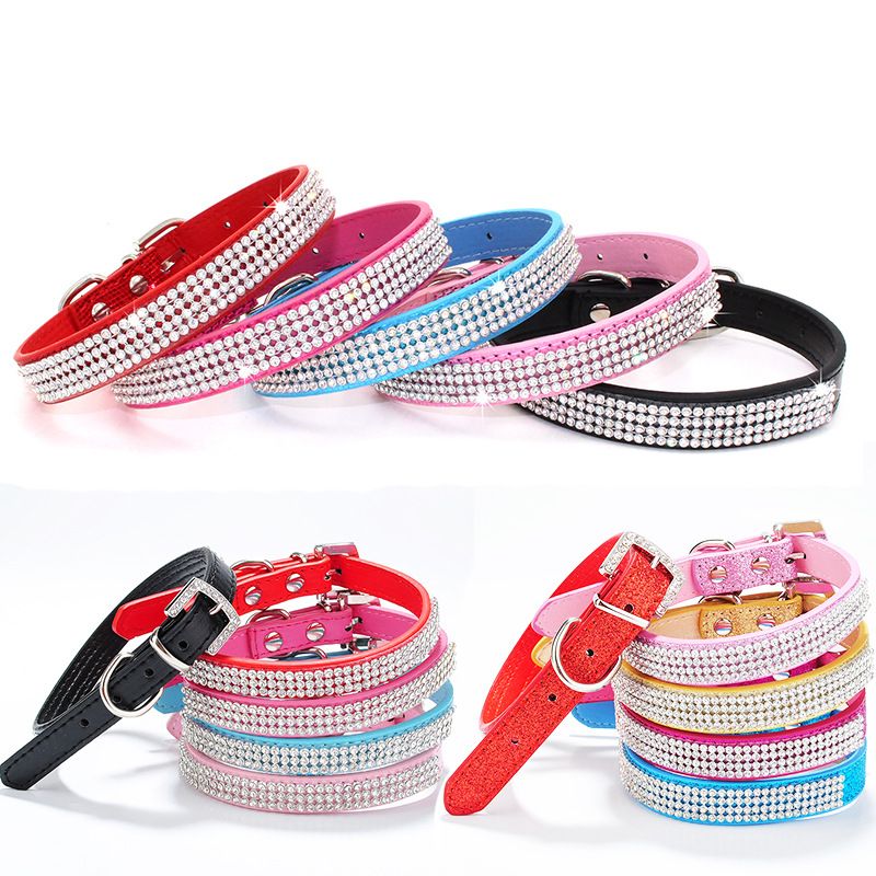 Rhinestone Diamante Dog Collars Fashion PU Leather Jewelry Pet Collar