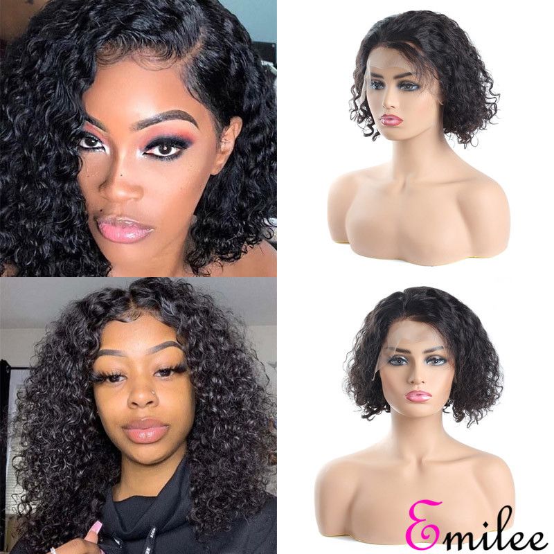 Emilee Short Curly Bob Wigs For Black Women Half Lace Human Remy