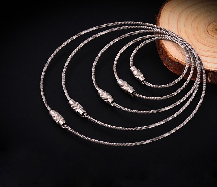 Screw Locking Stainless Steel Wire Keychain Cable Rope Key Holder