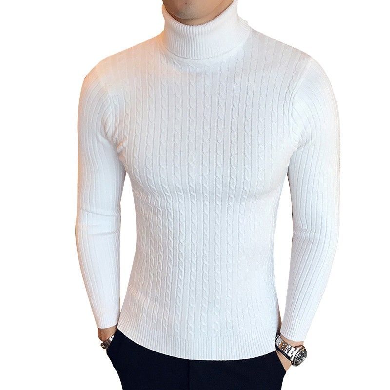 Men's Students High Neck Winter Slim Casual Pullover Sweater Tops Warm Knitwear