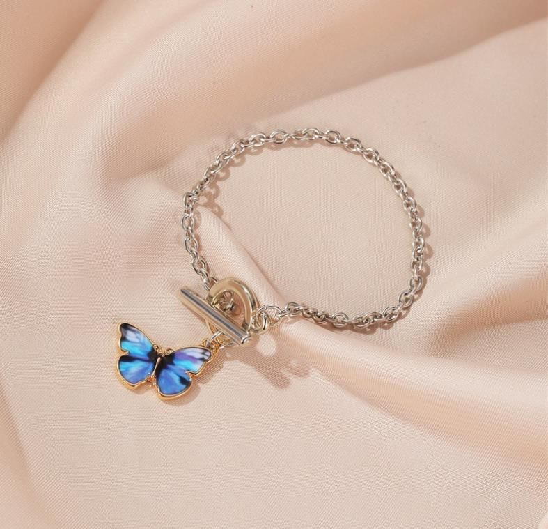 2020 New Blue Butterfly Chain Bracelet Girls Alloy Butterfly Bangle Bracelet Fashion Jewelry For