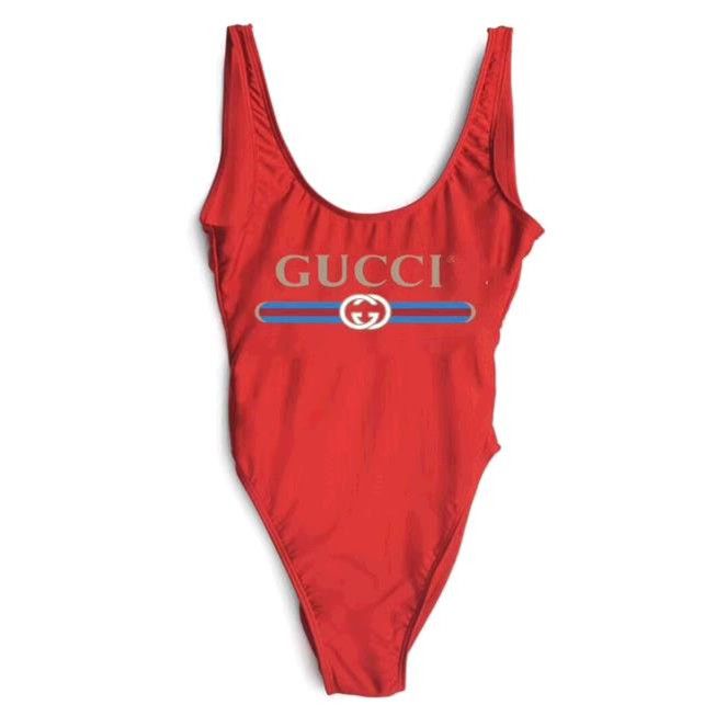 red gucci swimsuit