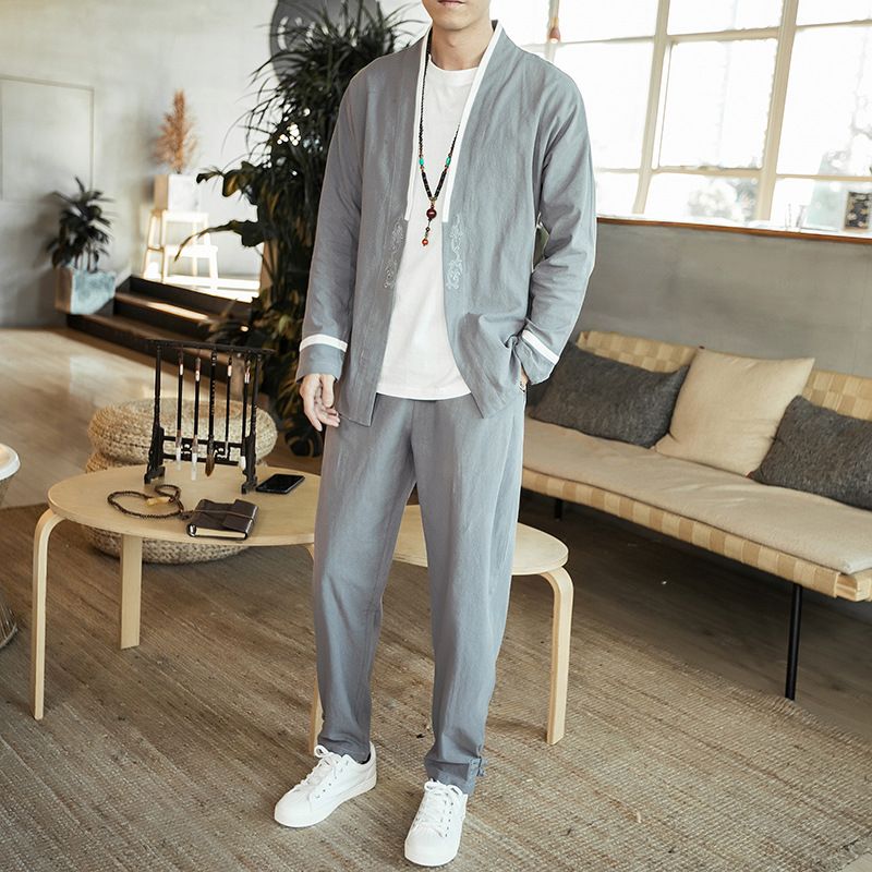 Compre Moda Hombre 2 UNIDS Conjunto Camisa + Pantalón Camisa Casual De Manga Larga Chaqueta De Punto Chaqueta Hombre Chino Pantalones Negro Gris A 36,43 € Del Missher | DHgate.Com