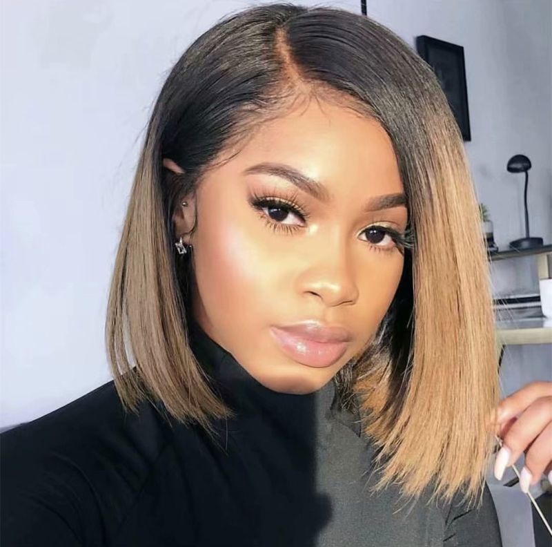 T1b 30 Ombre Malaysian Front Wigs Straight Hair Side Part Short