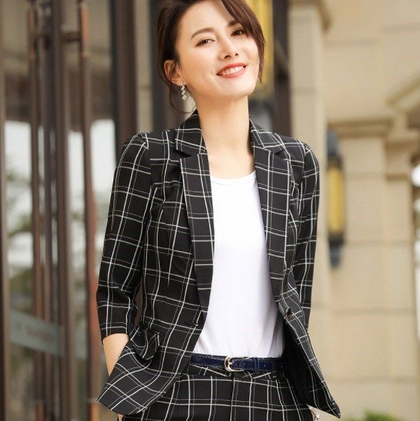 Tamaño Estilo De Mujeres Más Blanco Negro A Cuadros Blazer Mujeres Chaqueta Corta Manga Y Abrigos Ropa Formal Blazer Mujer 3XL 4XL De 52,34 € | DHgate