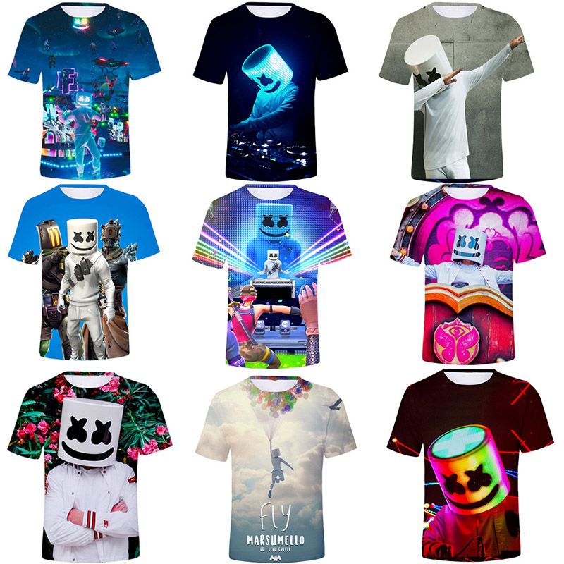 UK Kids Marshmello T-shirt DJ Mask Music Short Sleeve 3D Printing Tops Tee Party