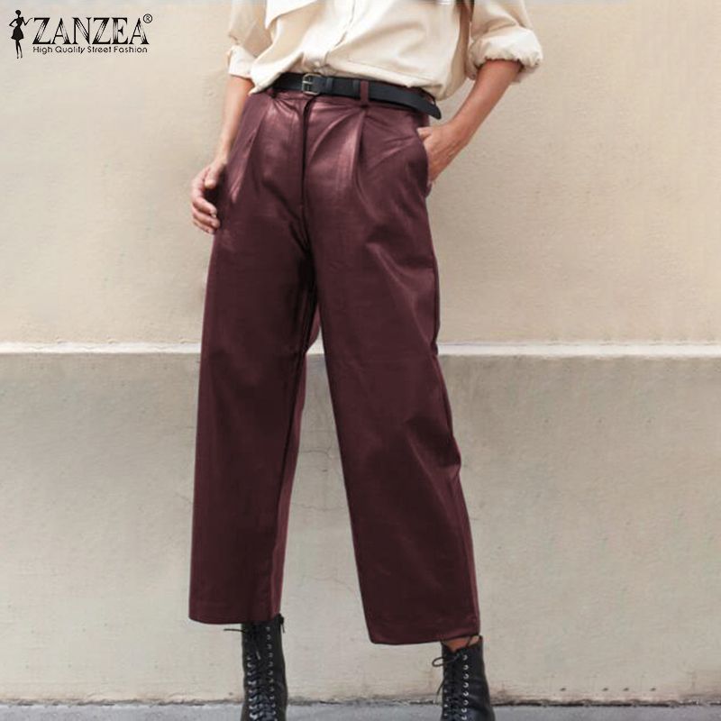 burgundy faux leather trousers