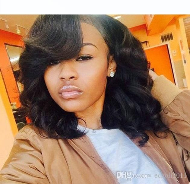 African american wavy Bob Human Hair Wigs side Bangs For Black Women 180%density Virgin hair Full natural Front lace Wig bob style 14inch African american wavy Bob Human Hair Wigs side Bangs For Black Women 180%density Virgin hair Full natural Front lace Wig bob style 14inch