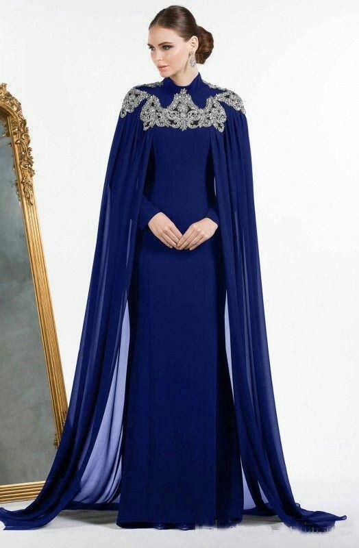 royal blue dress with cape