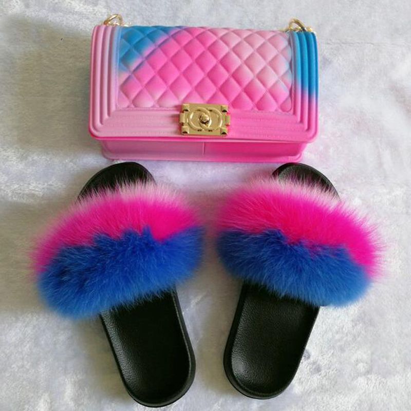 fluffy rainbow slippers