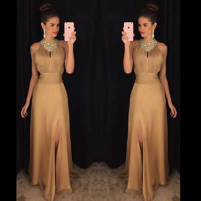Cheap Gold Evening Dresses Turkey High 