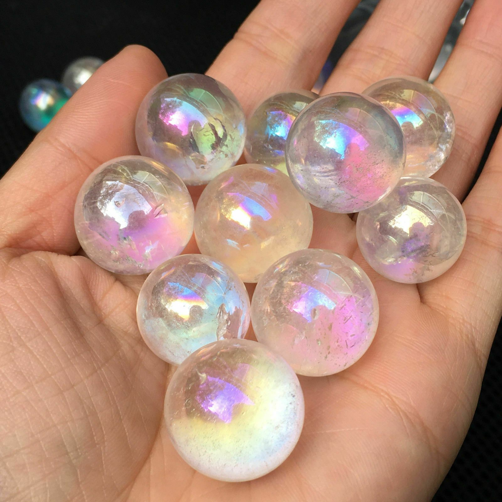 AB Color Electroplated Rose Quartz Ball Pink Crystal Sphere Aura Angel Healing 
