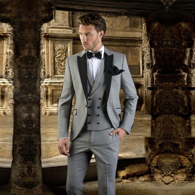 2019 Gris Con Traje Negro Para Hombres Laple Fit Prom Boda Chaqueta Pantalones + Chaleco Blazer Trajes De Novio De Boda Regular De 60,48 € | DHgate