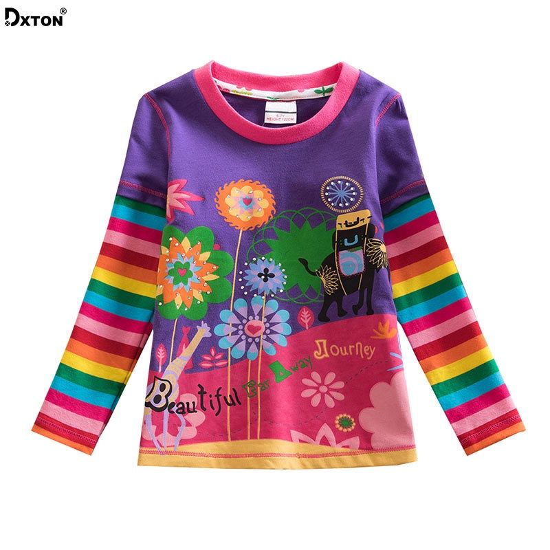 DXTON Girls Cotton Crewneck Solid Tops Long Sleeve T-Shirt