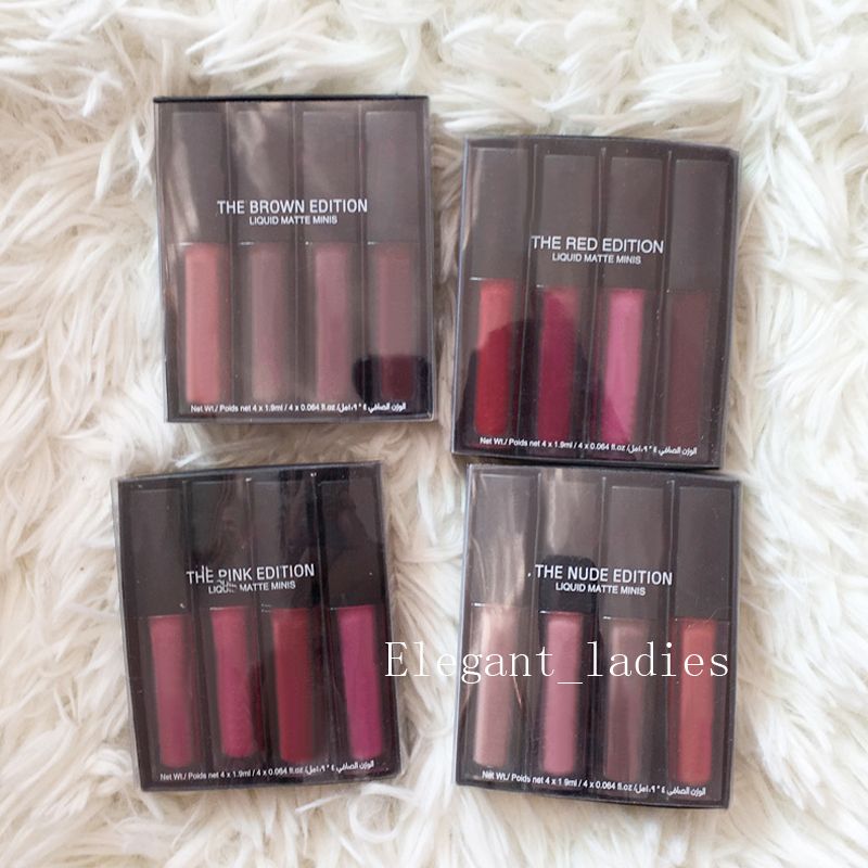 Trucco Liquid Lip Gloss Rossetto Kit The Red Nude Brown Pink Edition 4pcs Beautiful Colors = 1 Set Mini Matte