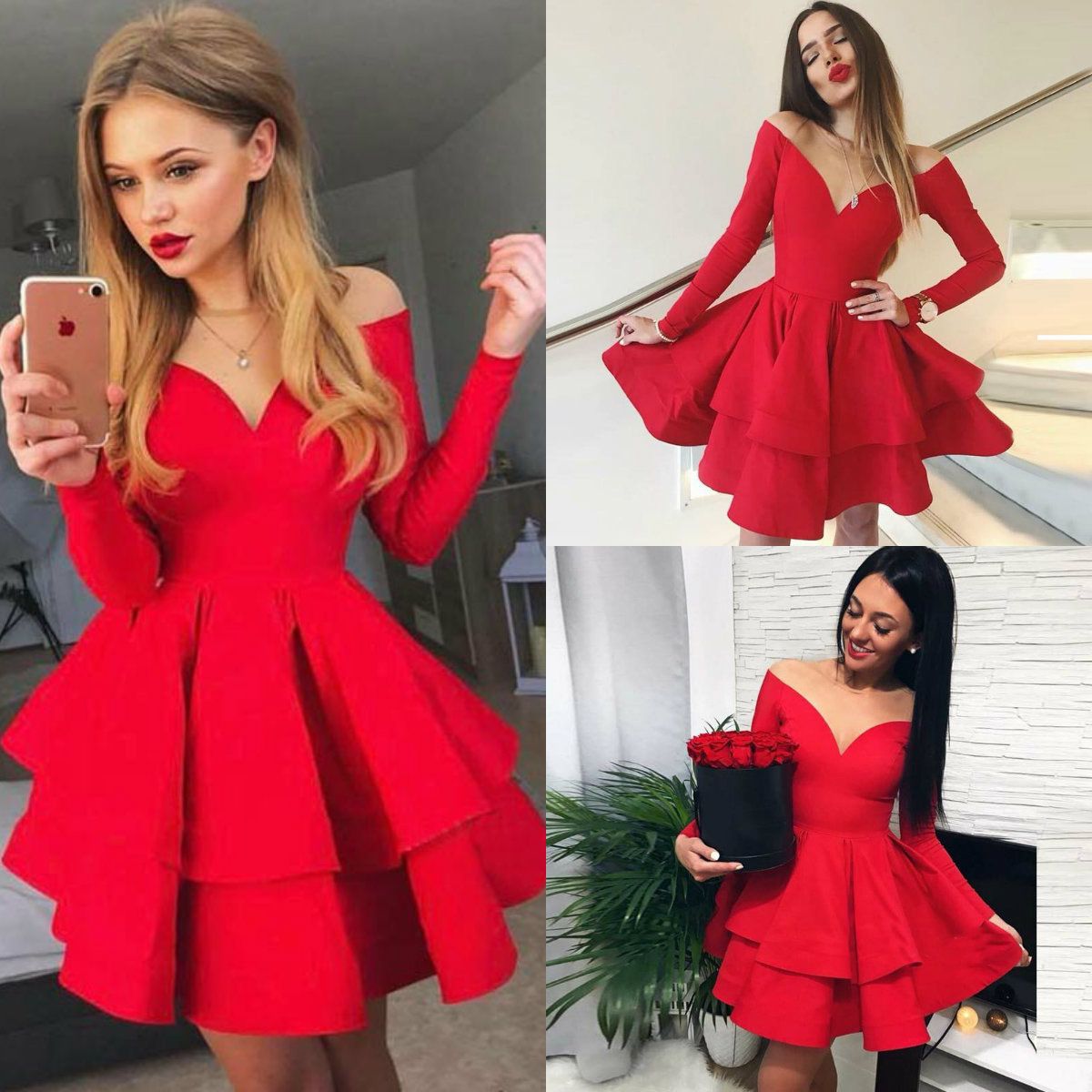 red long sleeve homecoming dresses