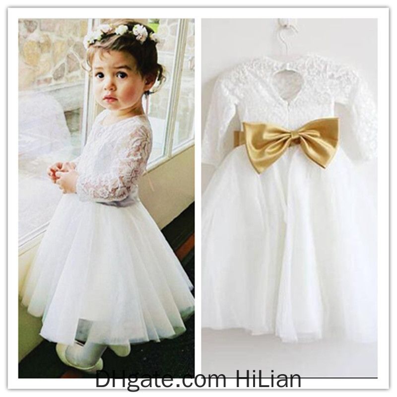 long sleeve lace and tulle flower girl dress